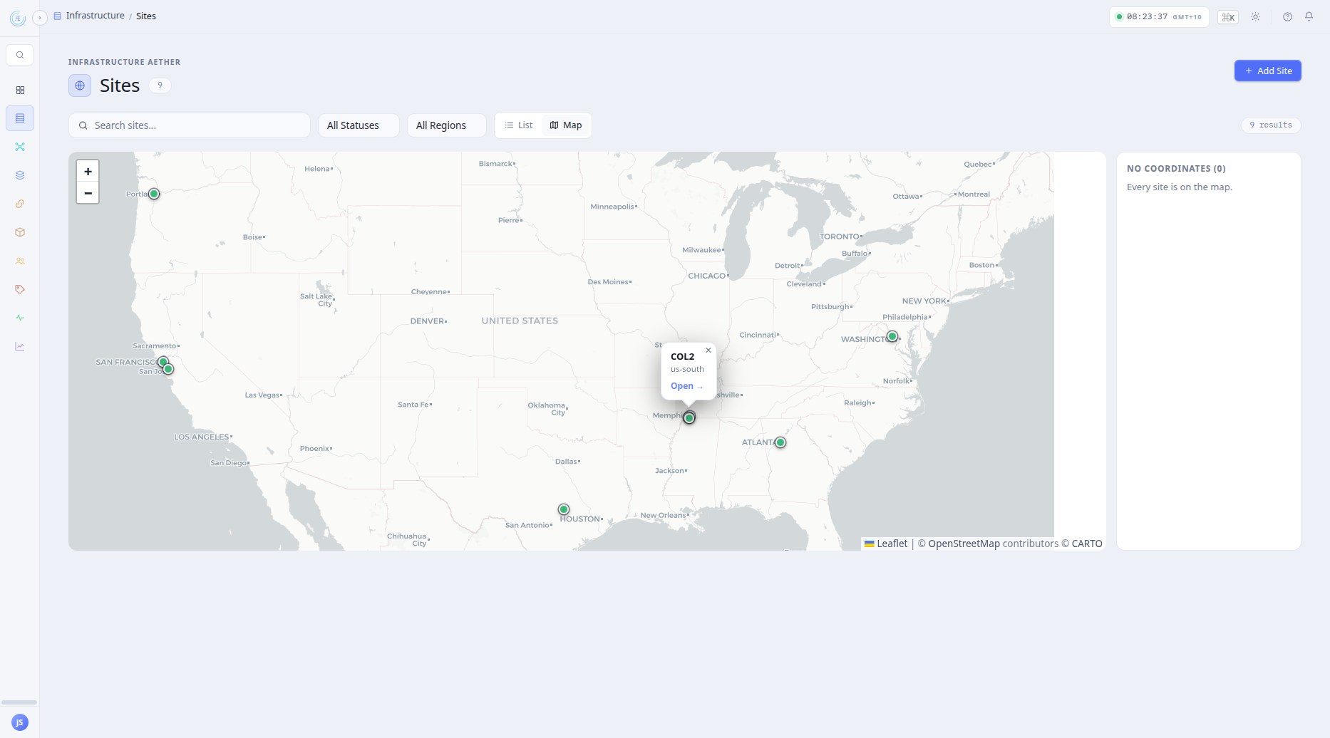 Aethers sites on the map