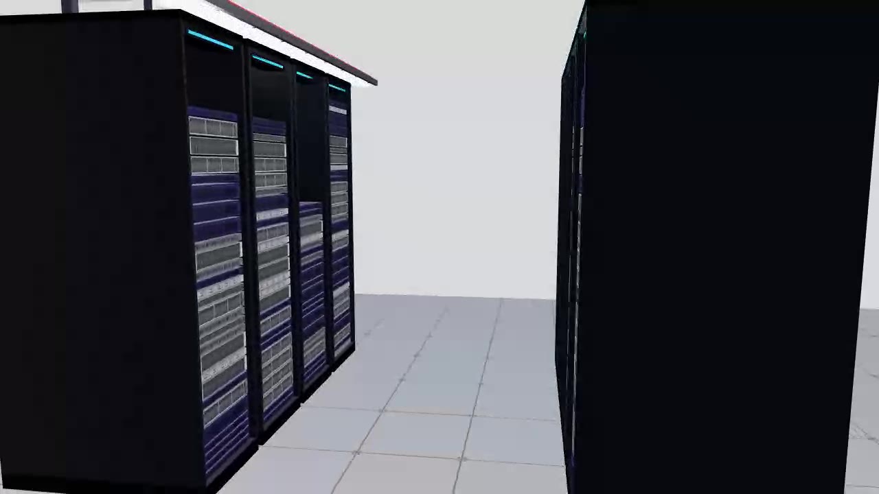 IAD1 hall in 3D — racks in the aisle